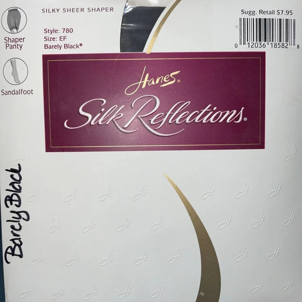 Hanes Silk Reflections Barely Black Shaper Panty Sandalfoot Pantyhose 780 EF NOS